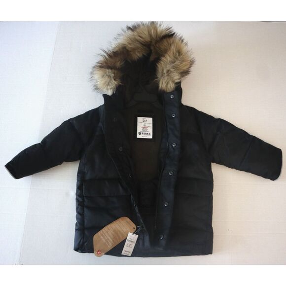 Gap Baby 764661 Toddler Sz 3Y Black Faux Fur Trim Hooded Parka Jacket - Picture 9 of 10